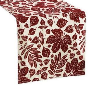 Velvet Flocked Aspen Leaves Table Runner Burgundy Christmas Holiday 14x90"